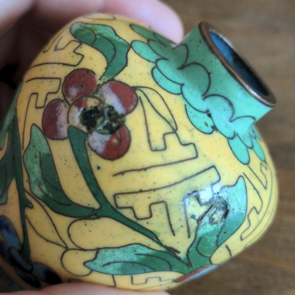 Vintage Real Glass Cloisonne Floral Vase, Chinese Antiques - Picture 5 of 11